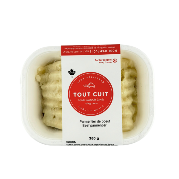 image du dessus de la boite de notre repas préparé de Parmentier de boeuf de la marque Tout Cuit