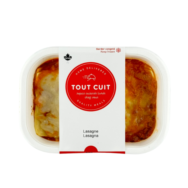 image du dessus de la boite de notre repas préparé de Lasagne de la marque Tout Cuit