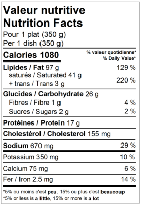 Valeur nutritive du boeuf stroganoff, vendu par Appétit Go.