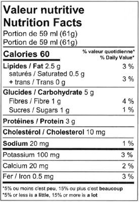 Valeur nutritive de la casserole de dinde aux légumes et riz de la marque la mère poule.