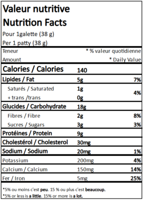 Valeur nutritive des croquettes de tofu, de la marque Chunks, vendu par Appétit Go.